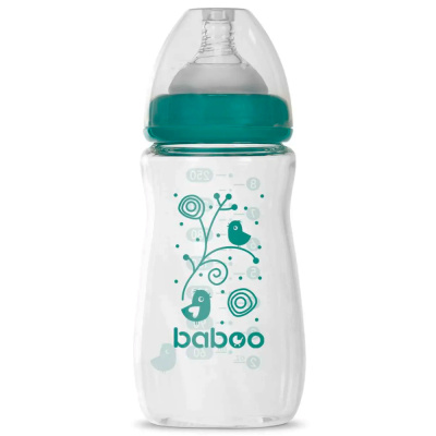 Бутылочка для кормления стеклянная широкая 250 мл от 3 месяцев Baboo 3-123 1